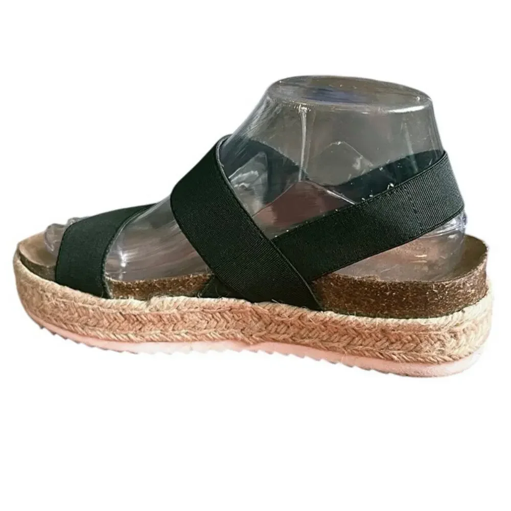 Madden Girl Cybell Black Elastic Strap Platform Espadrille Sandals Size 6.5 Y2K